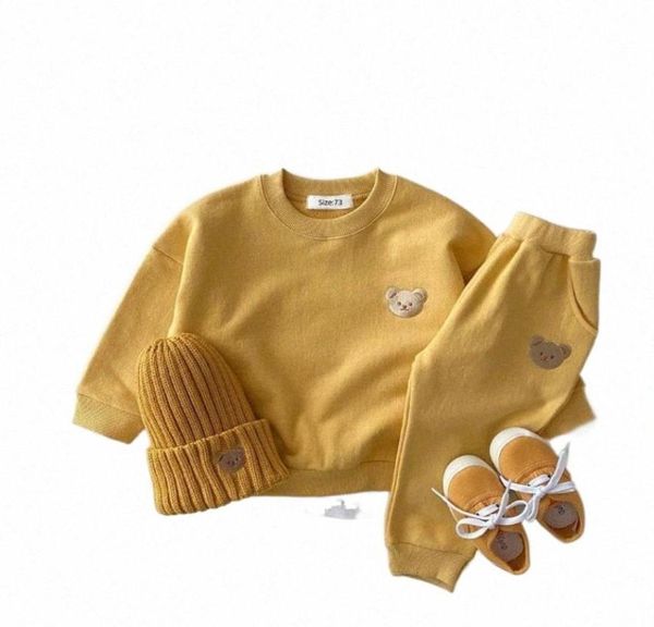 

kids clothing sets toddler girls clothes outfits baby boy tracksuit cute bear head embroidery sweatshirt and pants 2pcs sport suit6713424, White