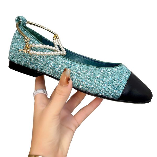 

womens dress shoes tweed with chain pearl ballet shoes low heels loafers slip on sandals classic lake blue sandal outdoor casual shoe ladies, Black