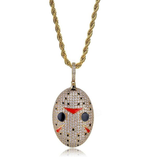 

mens fashion designer gold mask pendant necklaces hip hop jewelry iced out zircon punk men chain necklace213u1001123, Silver