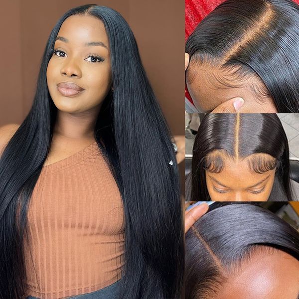

bone straight hd 13x6 lace frontal wig transparent 13x4 lace front human hair wigs 4x4 lace closure wigs for women preplucked, Black;brown