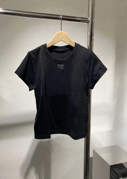 

aw king 2023 spring designer summer new women's cotton foam letter printing wang old short-sleeved t-shirt fashions, White