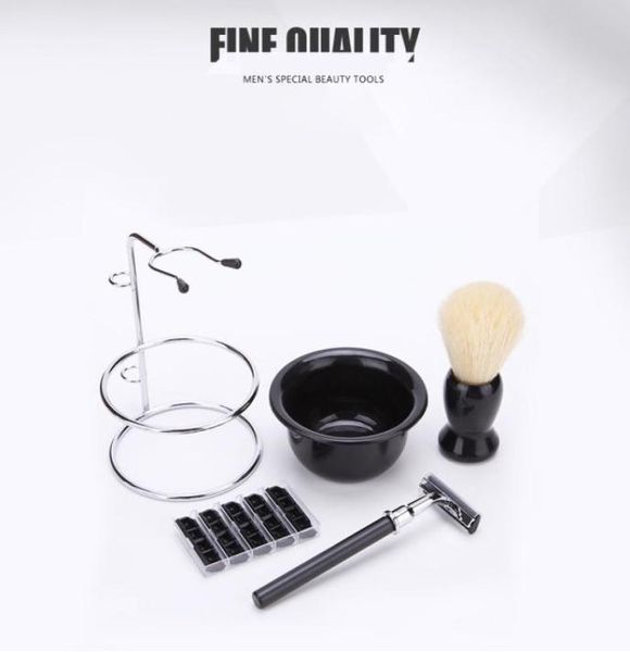 

shaving care set brush stainless steel stand soap bowl professional beard moustache tool father or mens gift razor blades5915586