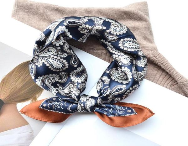 

scarves vintage cashew nut silk scarf square bag tie natural mulberry kerchief satin headband plaid office lady fashion accessorie8267944, Blue;gray