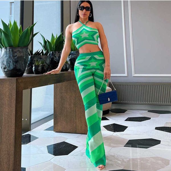 

2023 women's fashion five pointed star print halter vest high waist wide leg pants fashion ladies tracksuits, Gray