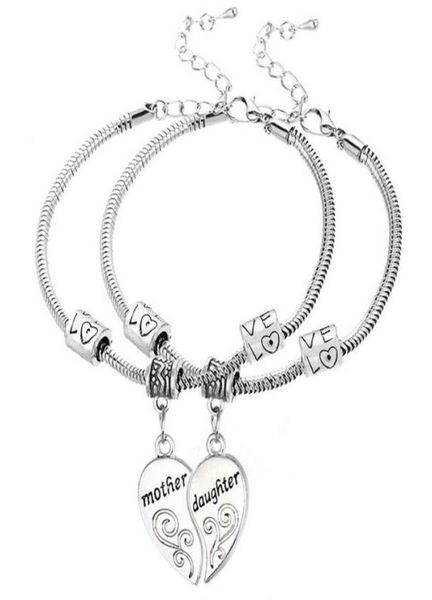 

5setlot antique silver mother daughter love heart pendant charm bracelet bangle fashion jewelrys as holiday gift9355299, Golden;silver