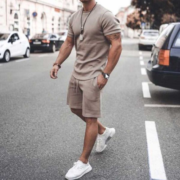 

men's t-shirts summer fashion suit personalized sportswear short-sleeved t-shirt casual short two piece set tracksuit, White;black