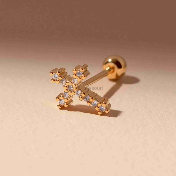 

stud 1piece korean fashion stainless steel piercing helix stud cross zircon ear piercing earrings for women trend jewelry 2022 j230529, Golden;silver