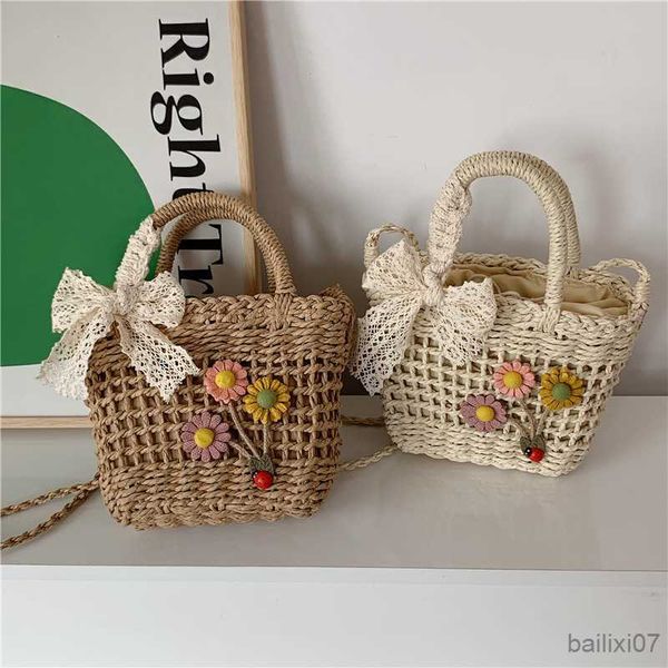 

other bags cute flower small hand-woven straw bag summer hollow out handbag girls beach vacation travel shoulder crossbody bag female 2023, Black;red