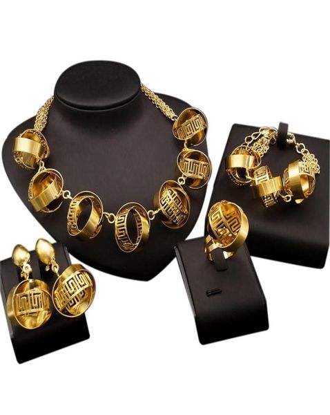

yulaili african nigeria wedding traditional big necklace gold plated pendant earrings bracelet ring ethiopian jewelry sets for wom9253161, Black