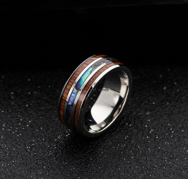 

mutilayer men wedding bands inlay hawaiian koa wood rings and abalone shell titanium steel ring finger for women men fashion jewel2411205, Silver
