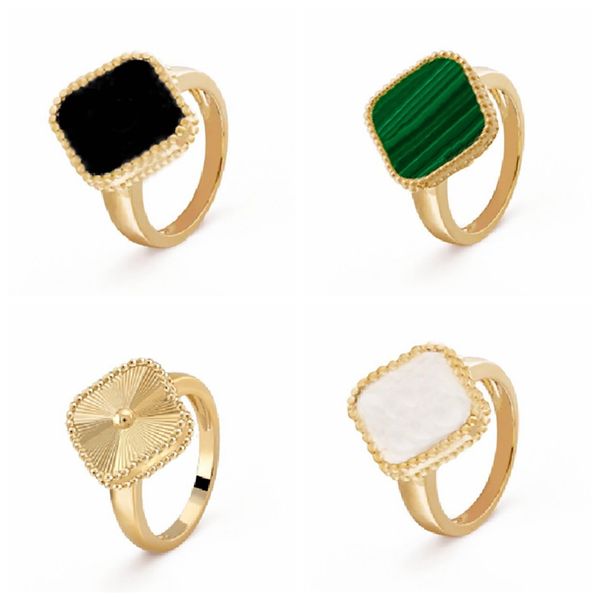 

Luxury Brand White Black Clover Charm Band Ring 18K Gold Wedding Jewelry for Women Gift