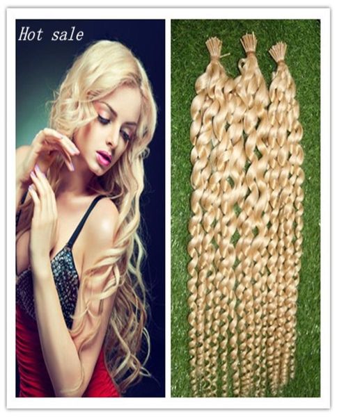 

blonde brazilian loose wave hair keratin stick tip hair extensions 100g remy i tip human hair extension on capsule5578230, Black