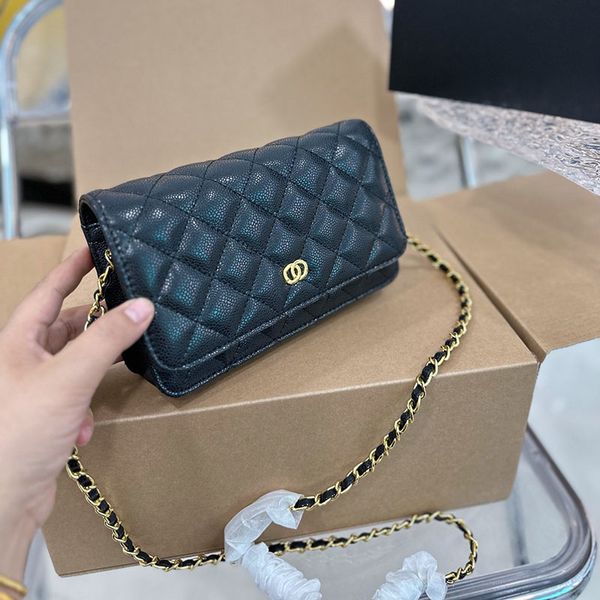 

classic designer fashion crossbody woc cf flap gold sliver chain bags luxury tote handbag women's wallet purse cc bag grained calfskin