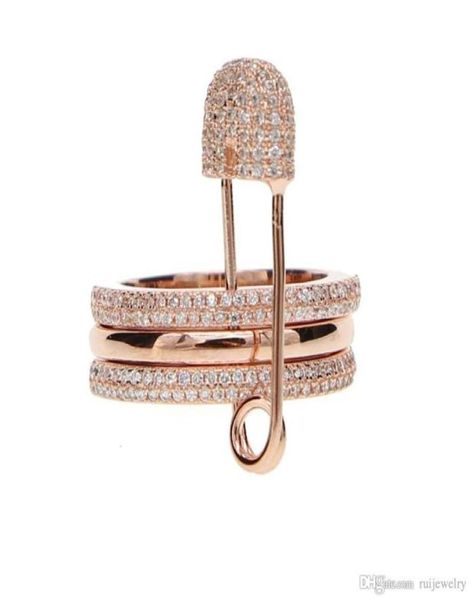 

2019 fashionable three finger rings with pins stack design safety pin designer unique fine elegant women jewelry punk stack ring249001563, Slivery;golden
