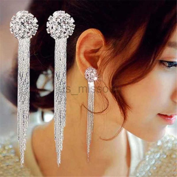 

stud korean fashion personality temperament crystal tassel earrings bridal ear jewelry for women long oorbellen j230529, Golden;silver