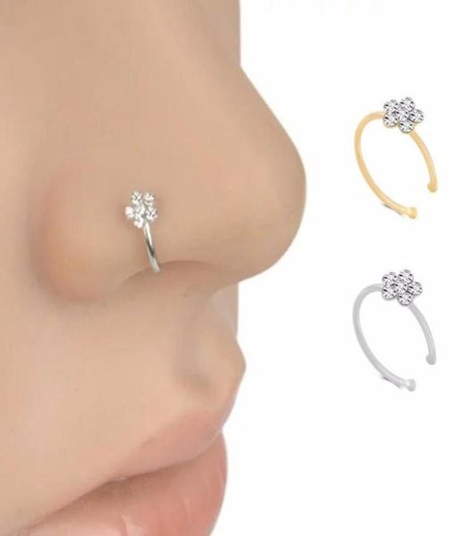 

small thin 5 clear crystals flower charm nose silver hoop stud ring jewelry cne fast for 1248294