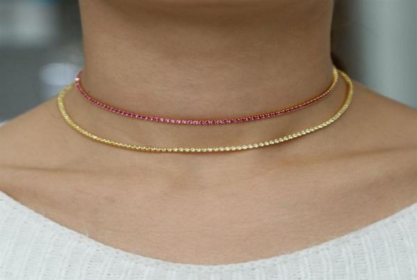 

fashion noble collar necklace red ruby cz tennis chain necklace jewelry micro pave gold color fancy women collares femme 40cm221z7227008, Silver