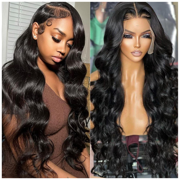

body wave lace front wig for women 30 inch brazilian 360 full pre plucked 13x6 hd transparent 13x4 lace frontal human hair wigs, Black;brown