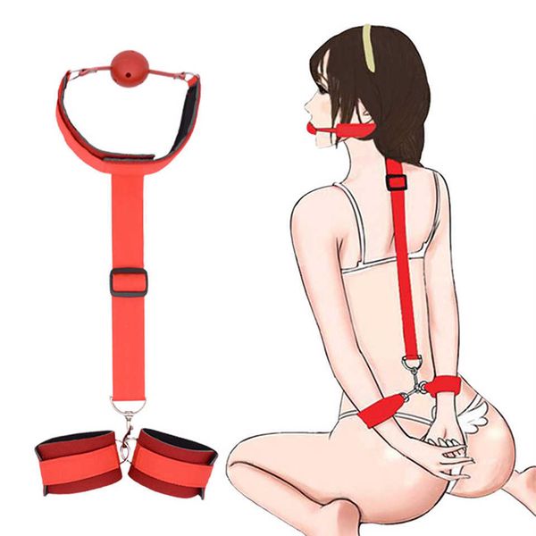 

other panties female handcuff neck collar wrist mouth gag strap fetish sm toys woman couples bdsm bondage set restraint game product, Red;black