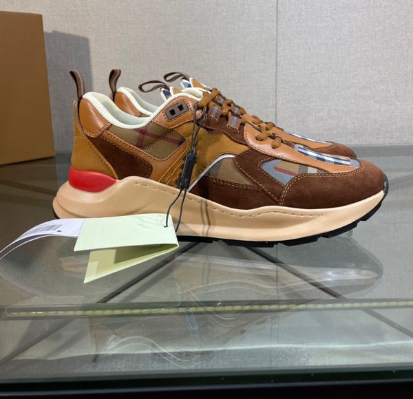 

print leather and check sneakers men shoes suede and leather chunky sneaker designer vintage trainers outdoor shoe new arrival 09, Black