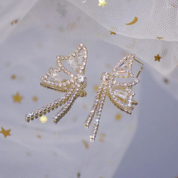 

designer ring stud earrings ydl exquisite super crystal plated gold color butterfly for women bling zircon earring daily jewelry pendant, Golden