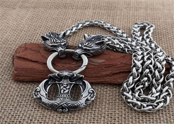 

nordic raven stainless pendant titanium steel wolf head domineering chain necklace viking men jewelry y20091825804299975, Silver