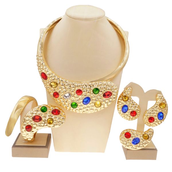 

yulaili unique design italian gold jewelry set women banquet four piece design necklace jewelry set, Black