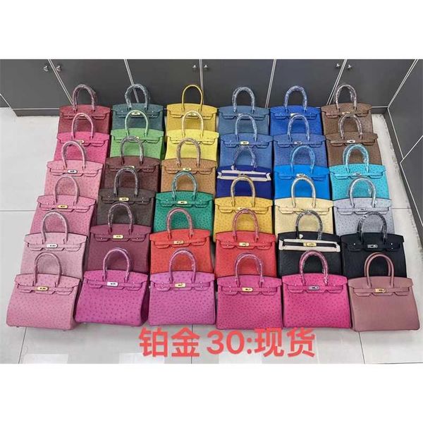 

tote birkins genuine leather handmade wax thread south african ostrich skin women's handbag with
