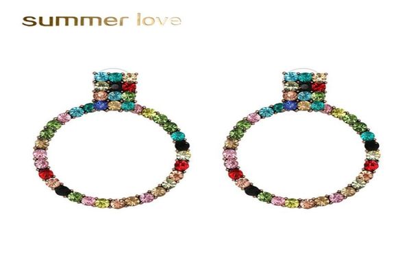 

new punk big round vintage fashion statement hoop earring for women statement party wedding rhinestone crystal drop earrings3286162, Golden;silver