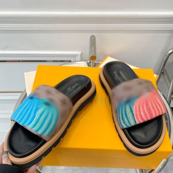 

2023 fashion slippers for women fashion luxury floral striped pantoufle summer rubber fabric flats flip flops sliders designer slides sandal, Black