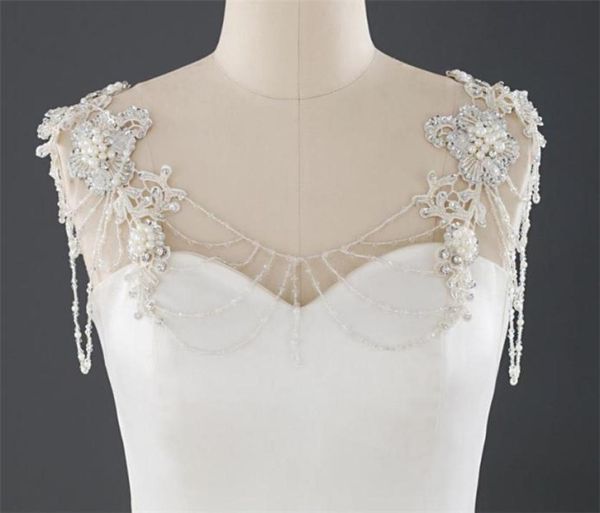 

wedding bridal lace wrap necklace pearls beads full body shoulder chain dress jacket beading crystals bolero white charming orname7861355, Silver