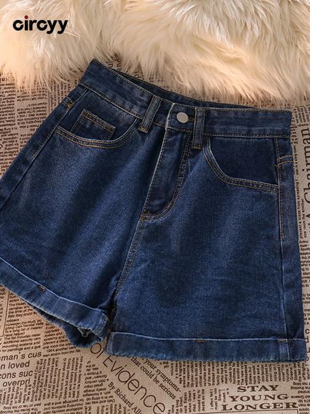 

jeans circyy jean shorts women summer dark blue solid 2022 new denim shorts high waist pockets casual shorts vintage korean simple