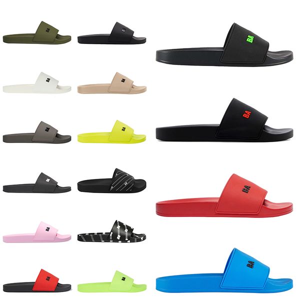 

mens pool slide ppantoufle designer slipper summer outdoor sandals shoes beach flat rubber slippers black white non-slip massage flip flops