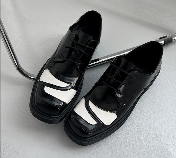 

fashion black thick heel leather shoes british style lace up men casual shoes