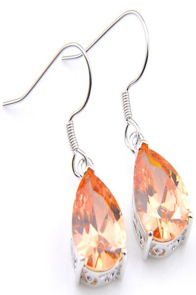 

luckyshine gorgeous jewelry water drop champagne morganite earrings 925 silver woman zircon hook earrings 3018577
