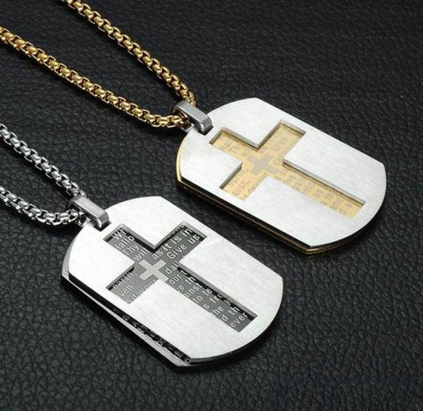 

newcross necklaces pendants christian jewelry bible lords prayer dog tags gold color stainless steel christmas gift for men7291341, Silver