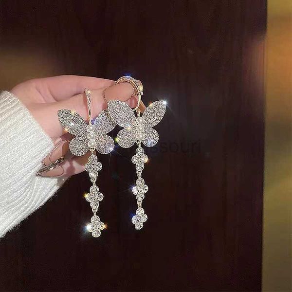 

stud european and american fashion temperament zircon butterfly long earrings for women fairy tassels exaggerated versatile earring j230529, Golden;silver