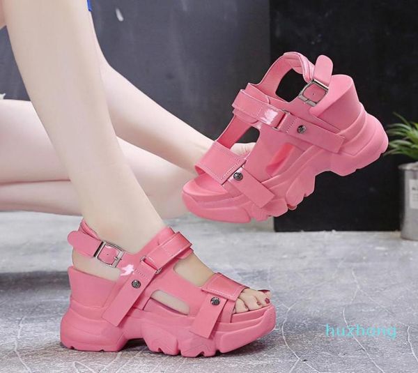 

summer women platform sandals fashion buckle design white 85cm increasing thick sole casual shoes female7467307, Black