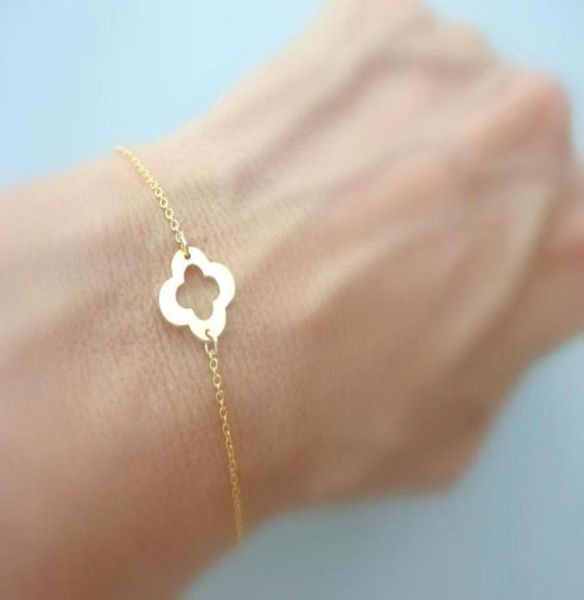 

10pcs outline open four leaf clover bracelet lucky 4 leaf clover bracelet simple grass flower plant shamrock bracelets birthday gi2690714, Golden;silver