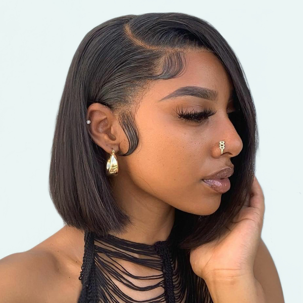 

short bob lace frontal wig human hair 13x4 straight 180 density lace front wigs short bob hair lace temperament wig, Black;brown