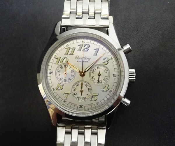 

luxury breit watches automatic movement watches chronograph phnavitimer premier a40035 silver dial mens reloj humbre, Slivery;brown