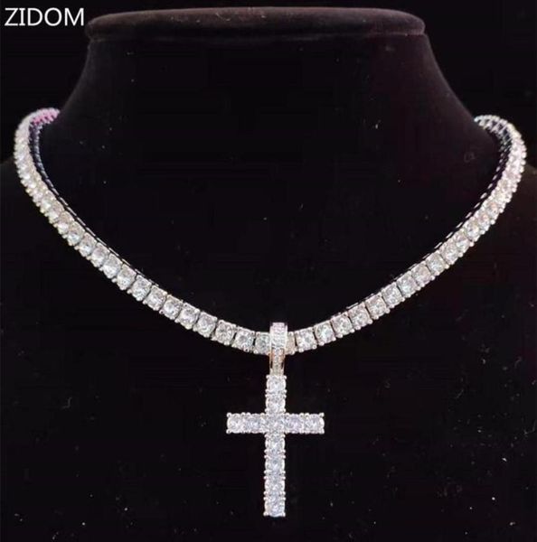 

pendant necklaces men women hip hop cross necklace with 4mm zircon tennis chain iced out bling hiphop jewelry fashion gift280n3039805, Silver