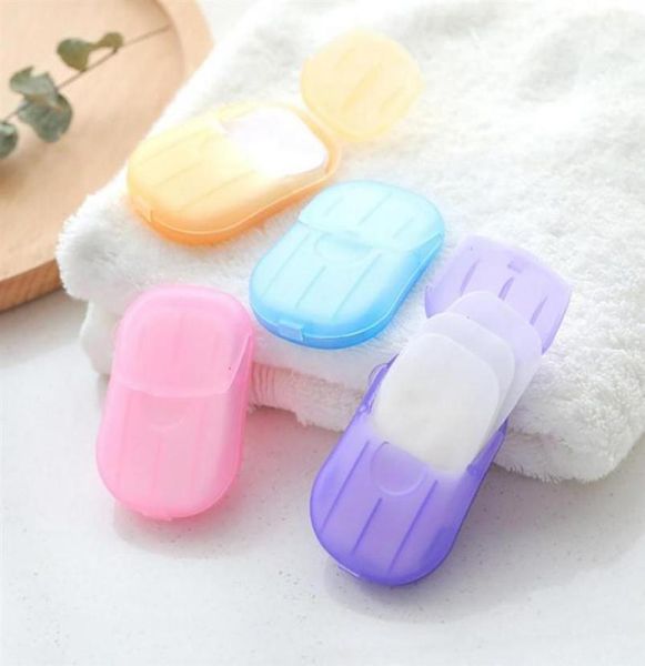 

20pcs outdoor travel soap paper washing hand bath clean scented slice sheets disposable boxe soap portable mini249k3726378