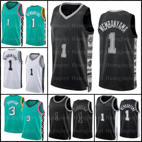 

1 victor wembanyama basketball jersey keldon johnson, Black;red