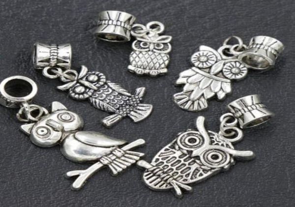 

7styles assorted bird owl dangle 105pcslot antique silver big hole beads fit european charm bracelet b1563 b9939466407, Black