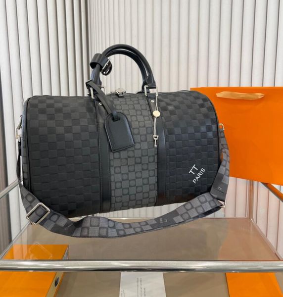 

luxurious design travel bags men keepalls 45cm luggage bag women cowhide pressed grid seal shoulder bags fashion weekend getaway getaway tot