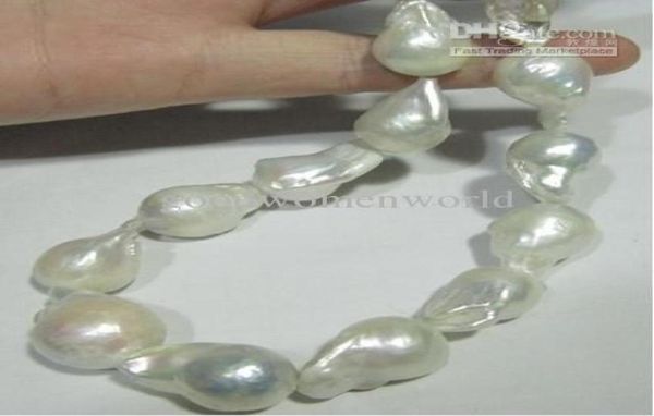 

fine huge 19quot1825mm genuine natural south sea white baroque pearls necklace 14k2517137, Black