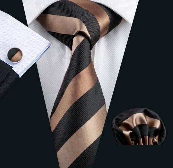 

silk brown stripe tie set for men hankerchief cufflinks jacquard woven mens tie set business work formal n05859606700, Black;blue