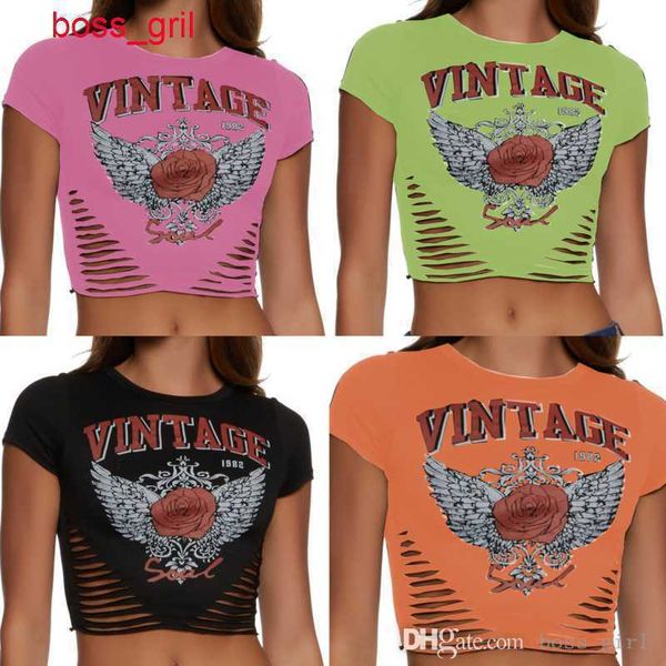 

casual designer womens t-shirt summer round neck open umbilical ladies shirt versatile tight and perforated navel exposed short sleeve tee, White