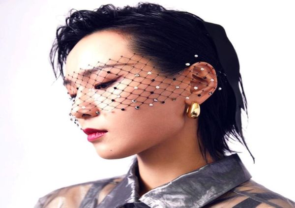 

black face veil for bridal crystal beaded tiara headwear birdcage net mask novia hair accessories veils wedding party6290058